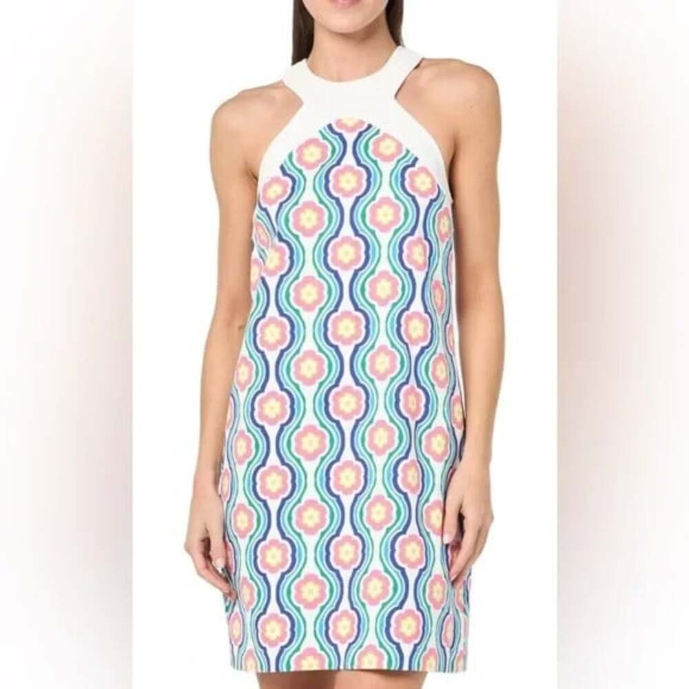 Trina Turk Triton Size 6 Dress Gulfstream Floral Print Halter Neck Sheath Dress